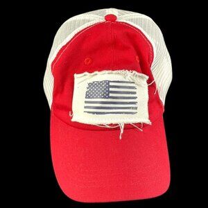 American Flag Distressed Mesh Trucker Hat Red White Snapback Cap